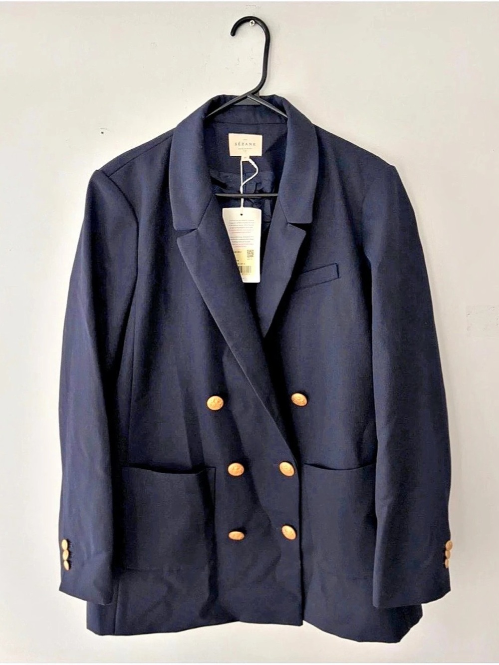 Sezane Michele Double-Breasted Blazer in Blue Size 16 NWT